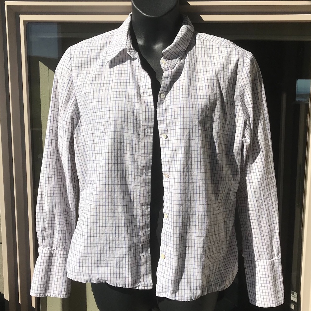 Talora multi plaid on white long sleeve formal shirt, XL